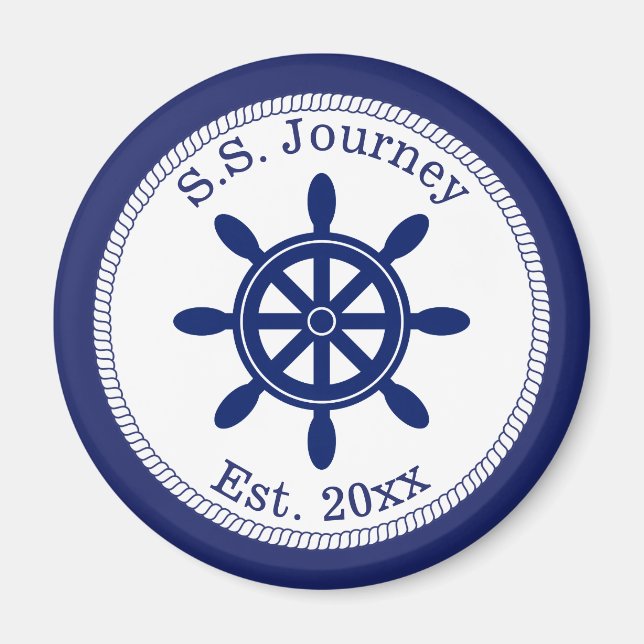Nautical Captain's Wheel Add Boat Name Magnet (Front)