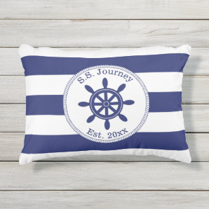 Nautical Captain's Wheel Add Boat Name Outdoor Pillow