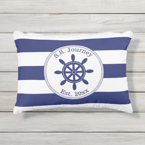 Nautical Captains Wheel Add Boat Name Outdoor Pillow