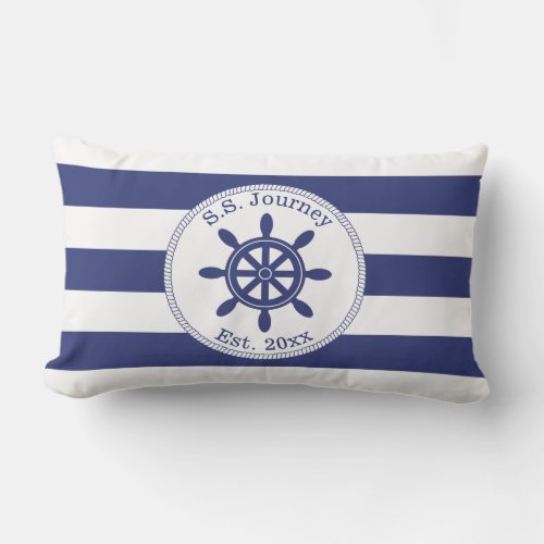 Nautical Captains Wheel Add Boat Name Outdoor Pillow