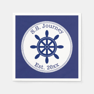 Nautical Captain's Wheel Add Boat Name Paper Napkins