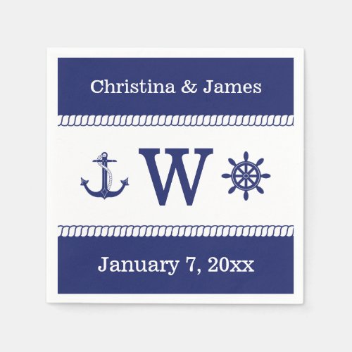 Nautical Captains Wheel  Anchor Add Names Monogram Napkins