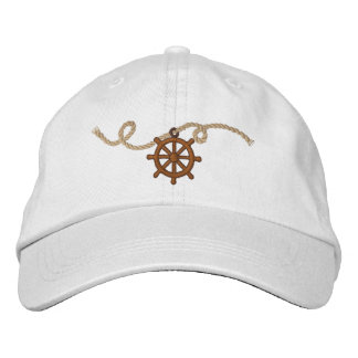 Nautical Captains Wheel and Rope Embroidered Baseball Cap