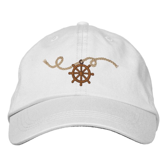 Nautical Captains Wheel and Rope Embroidered Baseball Cap (Front)