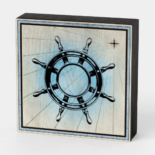 Nautical Captains Wheel Wooden Box Sign
