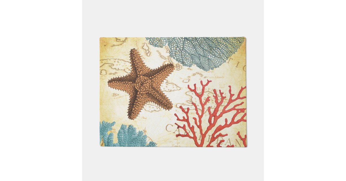  Nautical Sea Shell Door Mat,Blue Starfish Non Slip