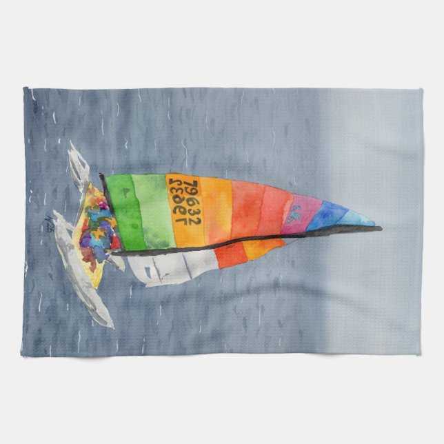 Nautical Catamaran Sailboat Ocean Kitchen Towel (Horizontal)