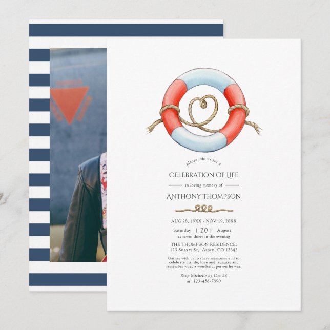 Nautical Celebration of Life Photo Invitation (Front/Back)