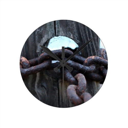 Nautical Chain - rusty chain around fence post Round Clock