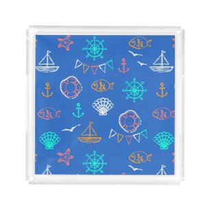 Nautical Chalk Drawing Pattern 1 Acrylic Tray