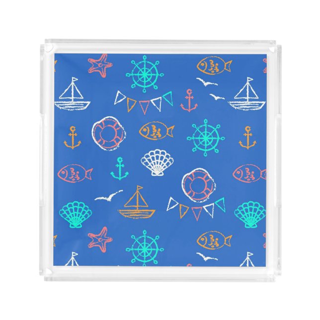 Nautical Chalk Drawing Pattern 1 Acrylic Tray (Front)