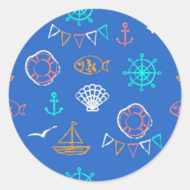 Nautical Chalk Drawing Pattern 1 Classic Round Sticker (Front)