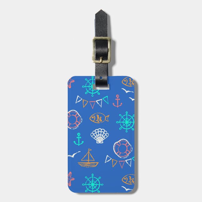 Nautical Chalk Drawing Pattern 1 Luggage Tag (Front Vertical)