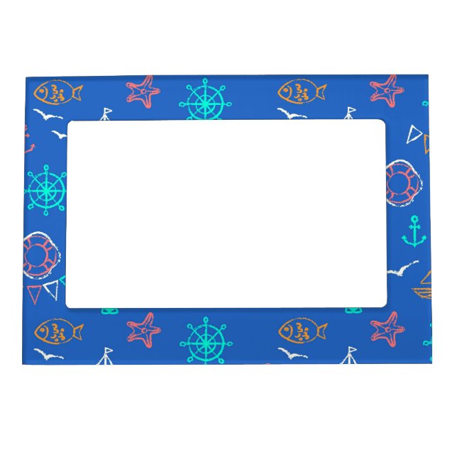 Nautical Chalk Drawing Pattern 1 Magnetic Picture Frame (Front)
