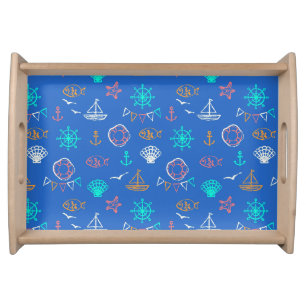 Nautical Chalk Drawing Pattern 1 Serving Tray