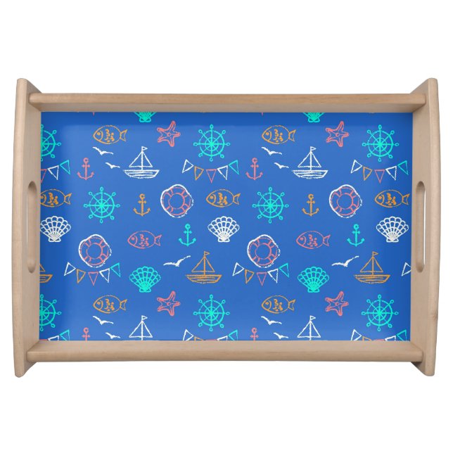 Nautical Chalk Drawing Pattern 1 Serving Tray (Front)