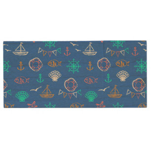 Nautical Chalk Drawing Pattern 1 Wood Flash Drive