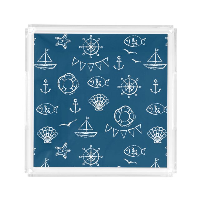 Nautical Chalk Drawing Pattern 2 Acrylic Tray (Front)