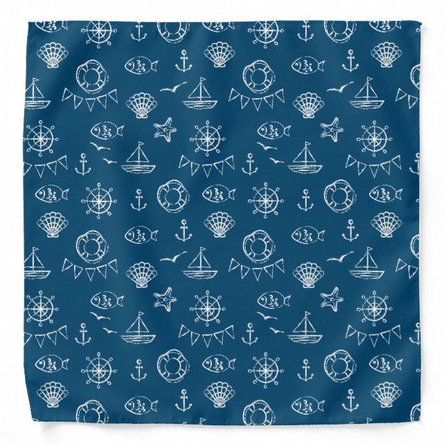 Nautical Chalk Drawing Pattern 2 Bandana (Front)