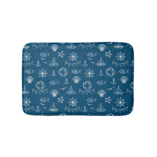 Nautical Chalk Drawing Pattern 2 Bathroom Mat