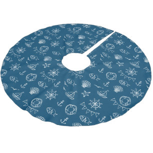 Nautical Chalk Drawing Pattern 2 Brushed Polyester Tree Skirt