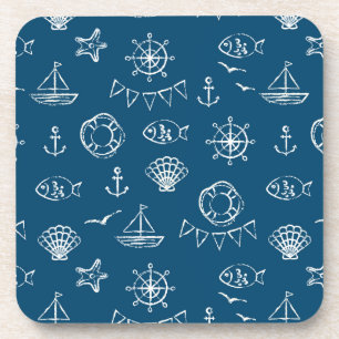 Nautical Chalk Drawing Pattern 2 Coaster