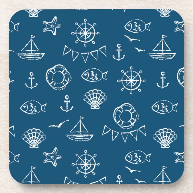 Nautical Chalk Drawing Pattern 2 Coaster (Front)