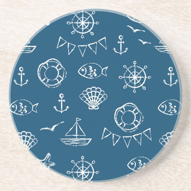 Nautical Chalk Drawing Pattern 2 Coaster (Front)