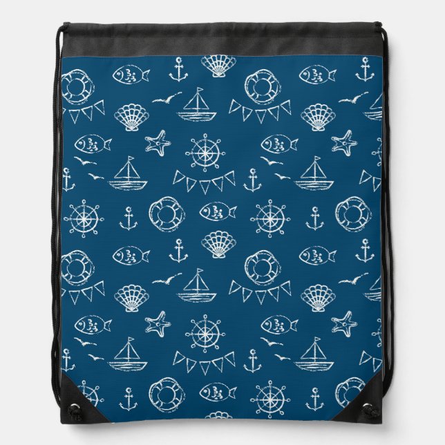 Nautical Chalk Drawing Pattern 2 Drawstring Bag (Front)