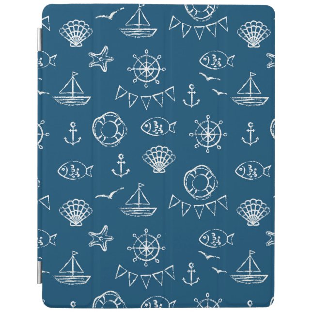 Nautical Chalk Drawing Pattern 2 iPad Smart Cover (Front)
