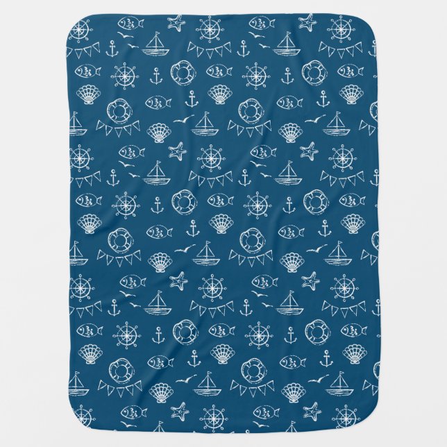 Nautical Chalk Drawing Pattern 2 Receiving Blanket (Front)
