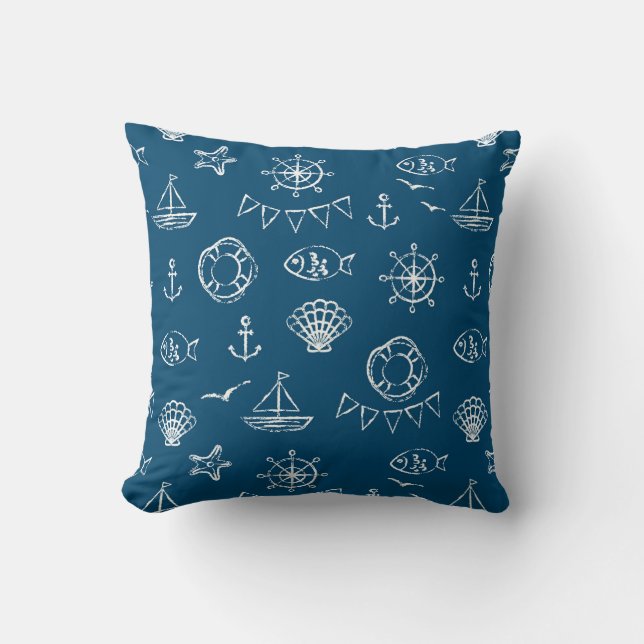 Nautical Chalk Drawing Pattern 2 Throw Pillow (Front)