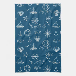 Nautical Chalk Drawing Pattern 2 Towel