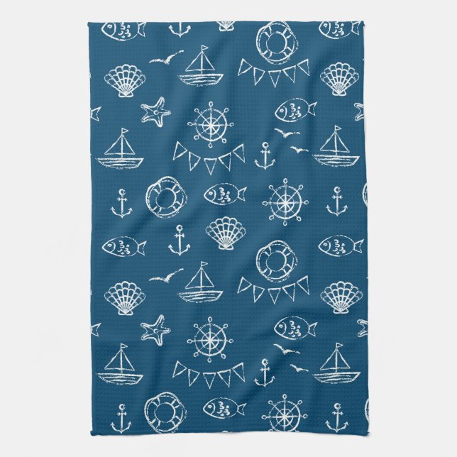 Nautical Chalk Drawing Pattern 2 Towel (Vertical)