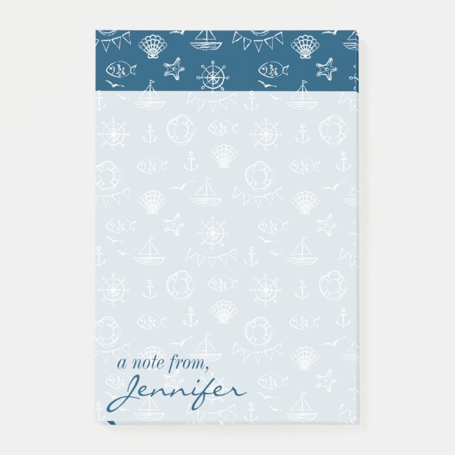 Nautical Chalk Drawing Pattern | Add Your Name Post-it Notes (Front)