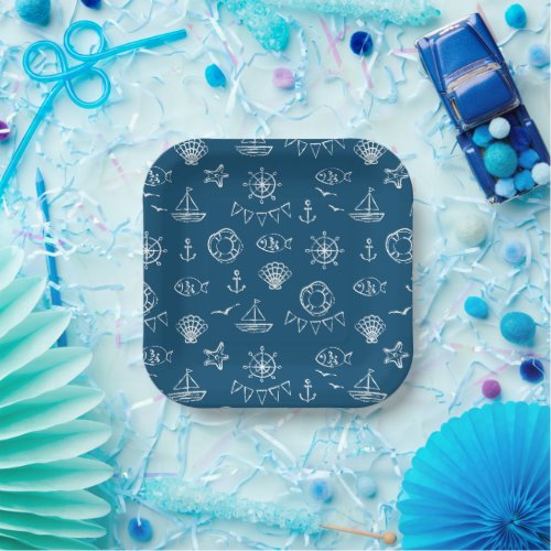 Nautical Chalk Drawing Pattern Paper Plates