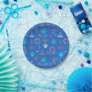 Nautical Chalk Drawing Pattern Paper Plates
