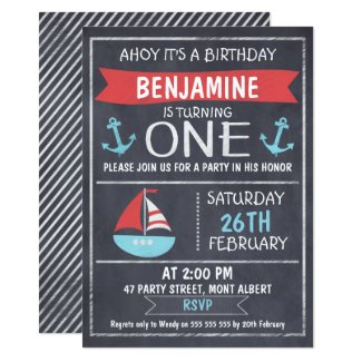 Nautical Chalkboard 1st Birthday Invitation