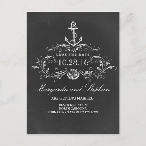 nautical chalkboard save the date postcards