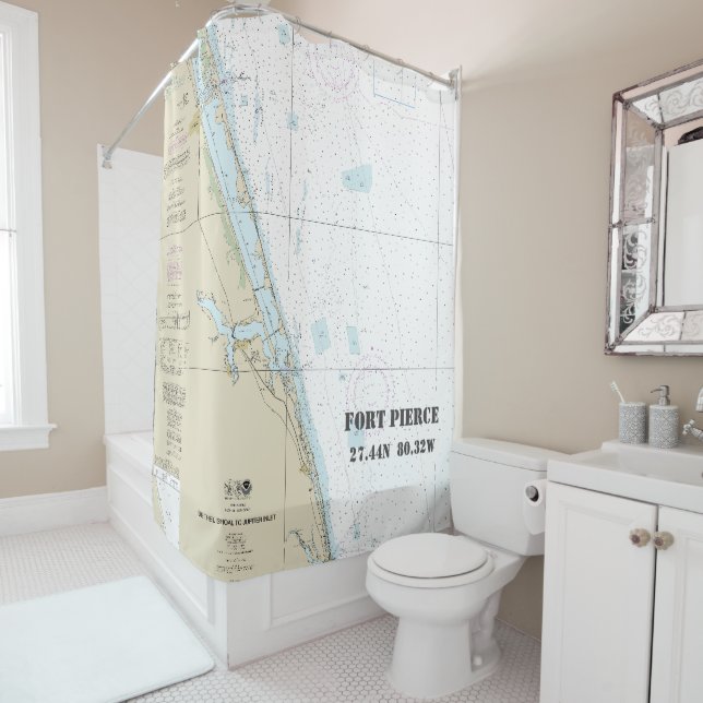 Nautical Chart Fort Pierce FL Longitude Latitude Shower Curtain (In Situ)