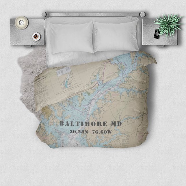 Nautical Chart Latitude Longitude: Baltimore KING Duvet Cover (Creator Uploaded)