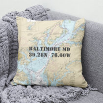 Nautical Chart Latitude Longitude Baltimore MD Throw Pillow