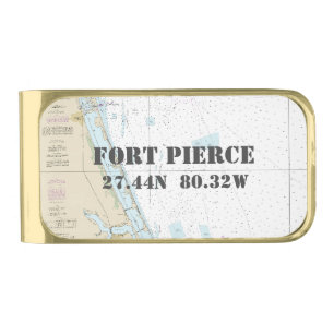 Nautical Chart Latitude Longitude: Fort Pierce, FL Gold Finish Money Clip