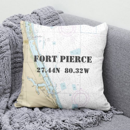 Nautical Chart Latitude Longitude Fort Pierce FL Throw Pillow