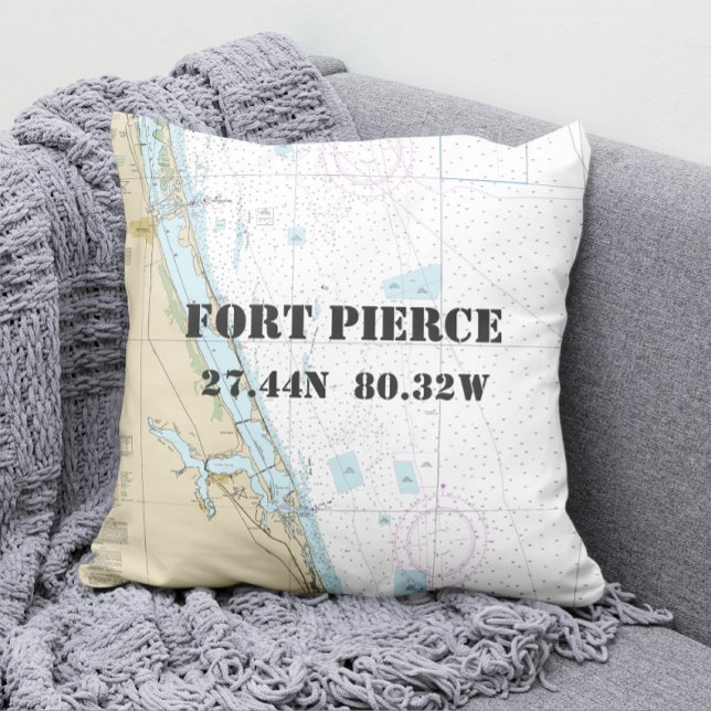 Nautical Chart Latitude Longitude: Fort Pierce FL Throw Pillow (Creator Uploaded)