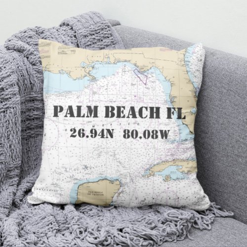 Nautical Chart Latitude Longitude Gulf of Mexico Throw Pillow