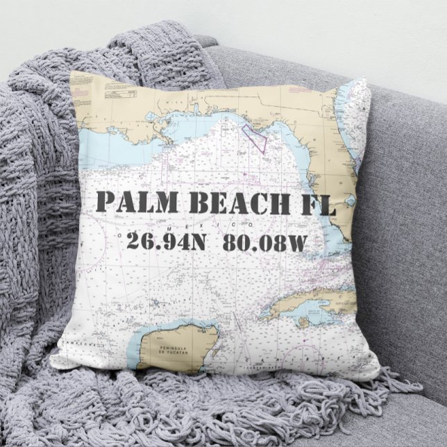 Nautical Chart Latitude Longitude Gulf of Mexico Throw Pillow (Creator Uploaded)