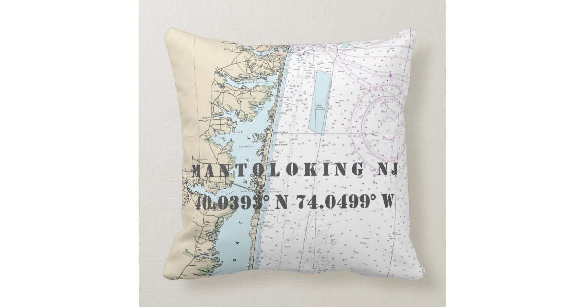 Nautical Chart Latitude Longitude Mantoloking NJ Throw Pillow