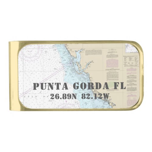Nautical Chart Latitude Longitude Punta Gorda FL Gold Finish Money Clip