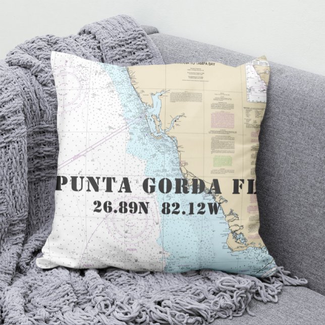 Nautical Chart Latitude Longitude Punta Gorda FL Throw Pillow (Creator Uploaded)